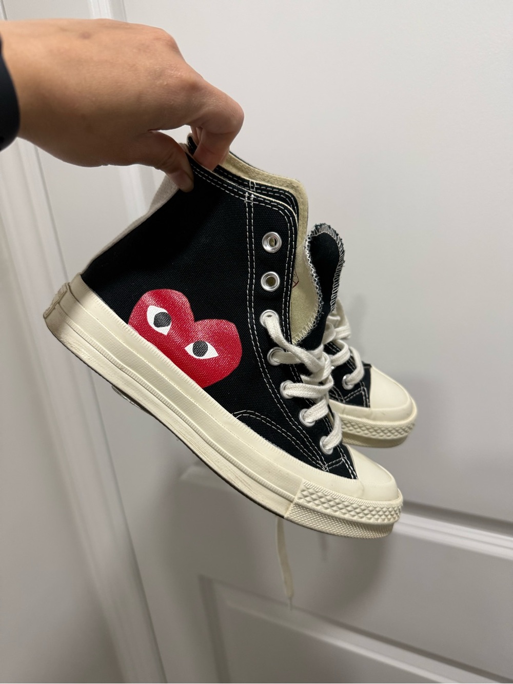 Comme des Garcons PLAY Kids Black High-Top Sneakers with Red Heart